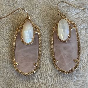 Kendra Scott Emmy Earrings Rose Gold w/ Rose Quartz & MOP stone. Color Bar!